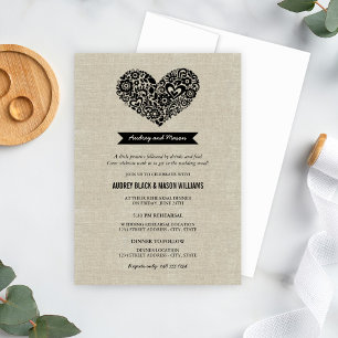 Rustic Chic Vintage Linen Heart Rehearsal Dinner Invitation