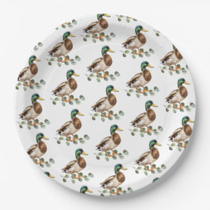 Rustic Chic Watercolor Mallard Duck  Paper Plate
