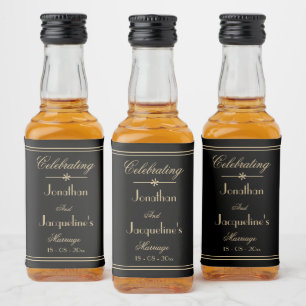 Rustic Chic Wedding Gift Names Date Script Mini Liquor Bottle Label