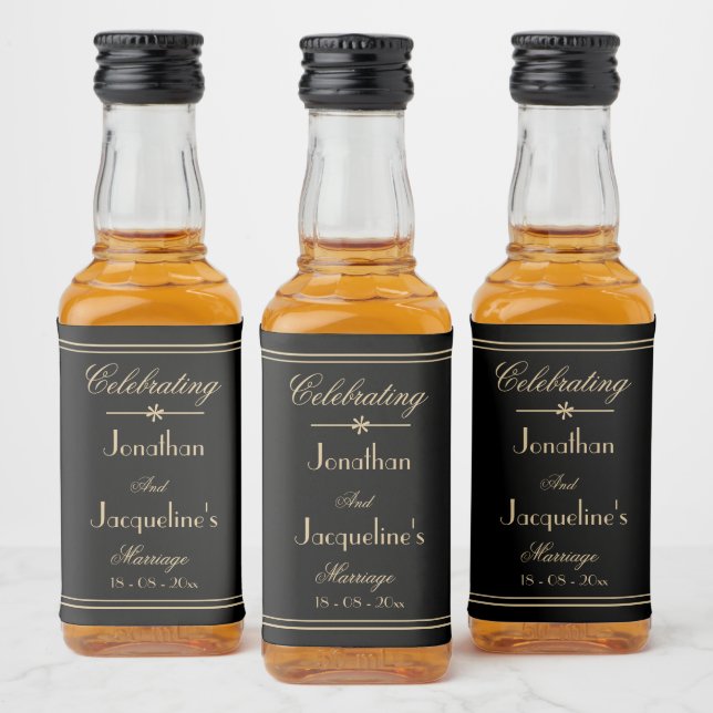 Rustic Chic Wedding Gift Names Date Script Mini  Liquor Bottle Label (Bottles)
