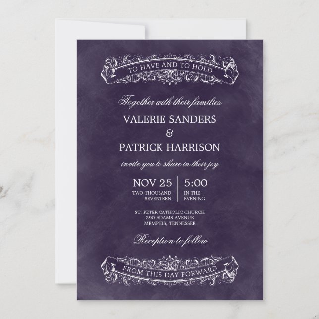 Rustic Chic Wedding Invitation - Purple (Front)