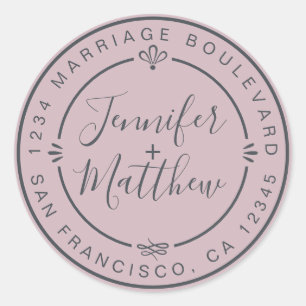 Rustic Chic Wedding Monogram Return Address Purple Classic Round Sticker