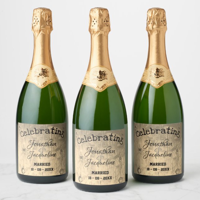 Rustic Chic Wedding Personalised Sparkling Wine La Label (Bottles)