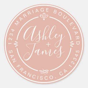 Rustic Chic Wedding Return Address Dusty Pink Classic Round Sticker