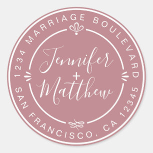 Rustic Chic Wedding Return Address Dusty Rose Clas Classic Round Sticker