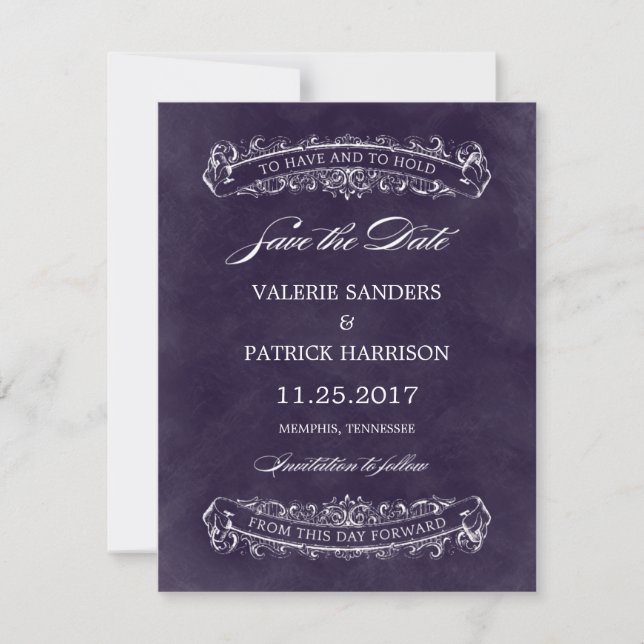 Rustic Chic Wedding Save The Date - Purple (Front)
