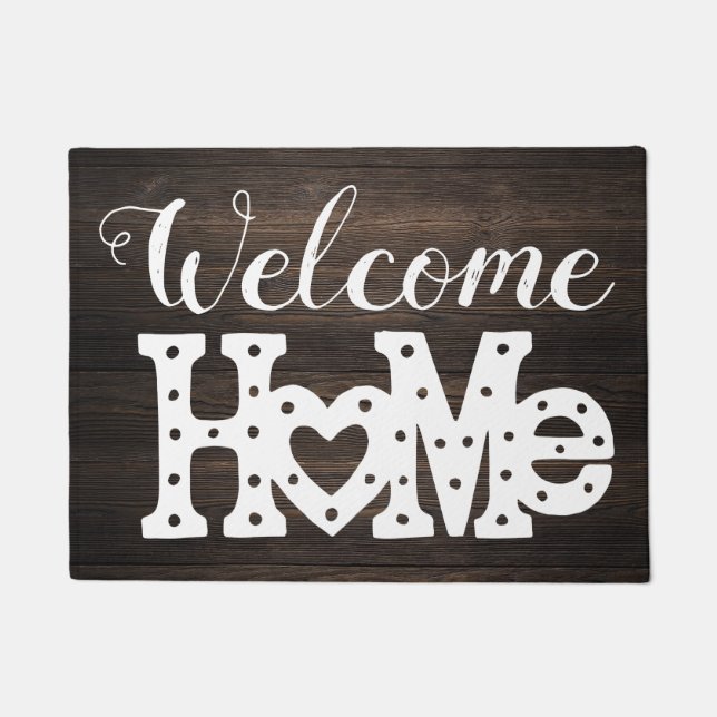 Rustic Chic "Welcome Home" Wood Effect Doormat (Front)