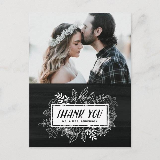 Rustic Chic White Flowers on Chalkboard Thank You Postcard (Front)