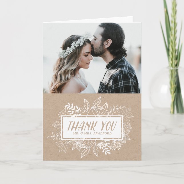 Rustic Chic White Flowers on Kraft Paper Thank You (Front)