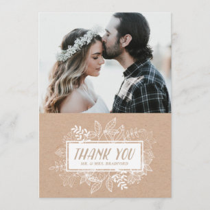 Rustic Chic White Flowers on Kraft Paper Thank You Card