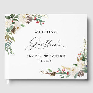 Rustic Chic Winter Floral Holly Berries Wedding Guest Book