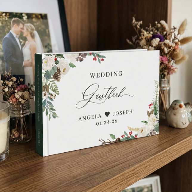 Rustic Chic Winter Floral Holly Berries Wedding Guest Book (Creator Uploaded)