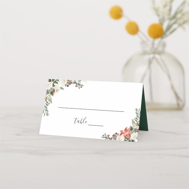 Rustic Chic Winter Floral Wedding Table Place Card (Front)