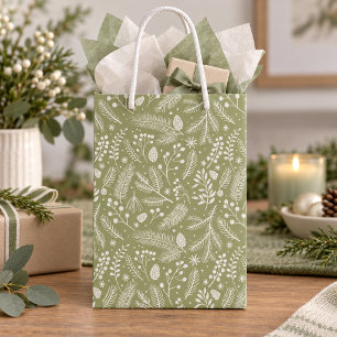 Rustic-Chic Winter Foliage Sage Ivory ID1335 Medium Gift Bag