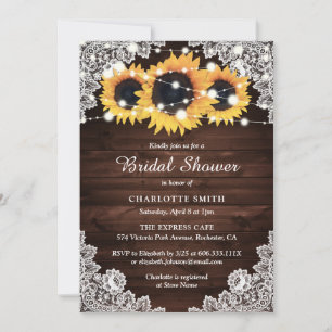 Rustic Chic Wood Lace Sunflower Bridal Shower Invitation