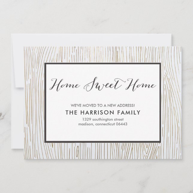 Rustic Chic Wood Sweet Home Moving Announcement (Front)