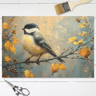 Rustic Chickadee in Autumn Painting Decoupage Tissue Paper