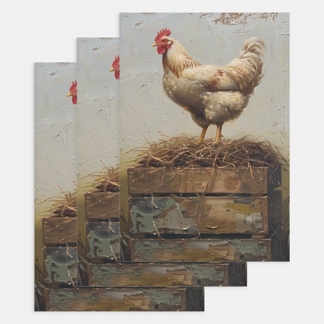 Rustic Chicken and Nest Decoupage Wrapping Paper Sheet (Creator Uploaded)