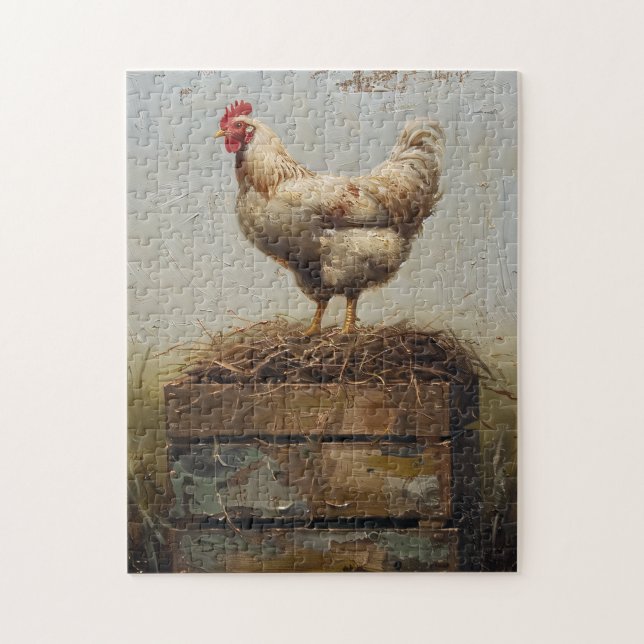 Rustic Chicken and Nest Jigsaw Puzzle (Vertical)