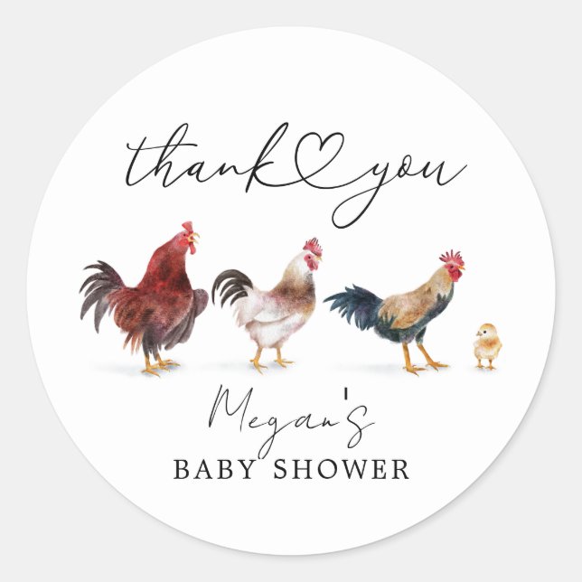 Rustic Chicken Baby Shower Favour Classic Round Sticker (Front)