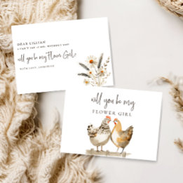 Rustic Chicken Be My Flower Girl Proposal Card