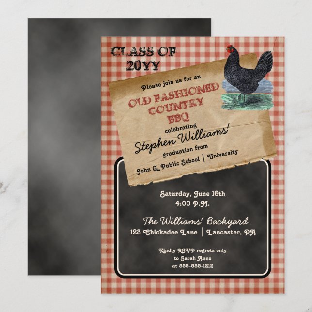 Rustic Chicken Cookout BBQ Graduation Party Invitation (Front/Back)