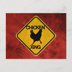 Rustic Chicken Crossing Sign Postcard