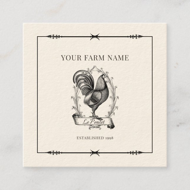 Rustic Chicken Farm Logo Square Business Card (Front)