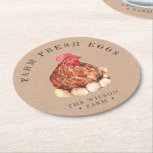 Rustic Chicken Kraft Round Paper Coaster