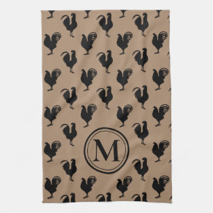 Rustic Chicken n' Rooster Farmhouse Monogram Tea Towel