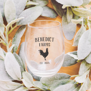Rustic Chicken Personalised Farm Name Stemless Wine Glass