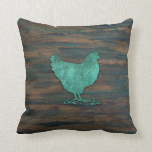 Rustic Chicken (Teal) Cushion