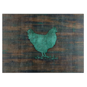 Rustic Chicken (Teal) Cutting Board