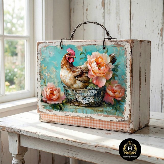 Rustic Chicken Wire Basket Peach Peonies Decoupage Tissue Paper (Creator Uploaded)