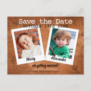 Rustic Childhood Photos Vintage Wood Save the Date Announcement Postcard