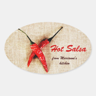 rustic chilli peppers hot salsa sauce oval sticker