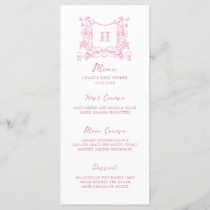 Rustic Chinoiserie Bow Floral Crest Baby Shower Menu