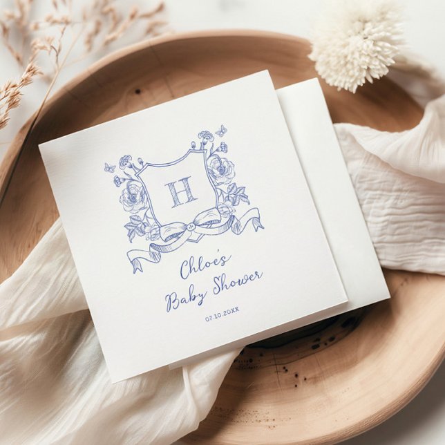 Rustic Chinoiserie Bow Floral Crest Baby Shower Napkin (Creator Uploaded)