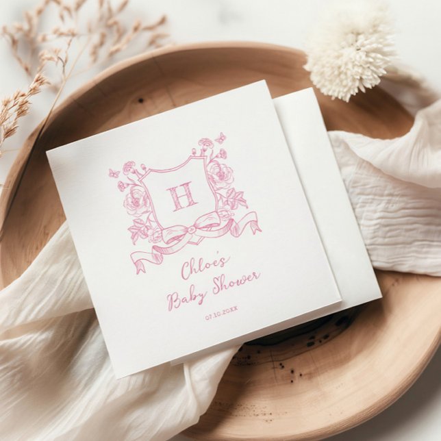 Rustic Chinoiserie Bow Floral Crest Baby Shower Napkin (Creator Uploaded)