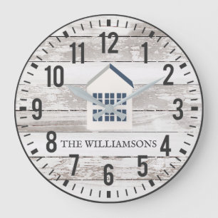 Rustic Chippy Planks Custom Family Name Farmhouse Large Clock