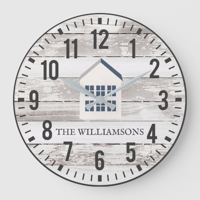 Rustic Chippy Planks Custom Family Name Farmhouse Large Clock (Front)