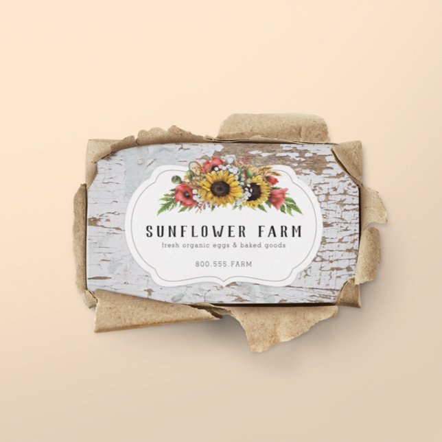 Rustic Chippy Wood Country Farmhouse Floral Business Card (Creator Uploaded)