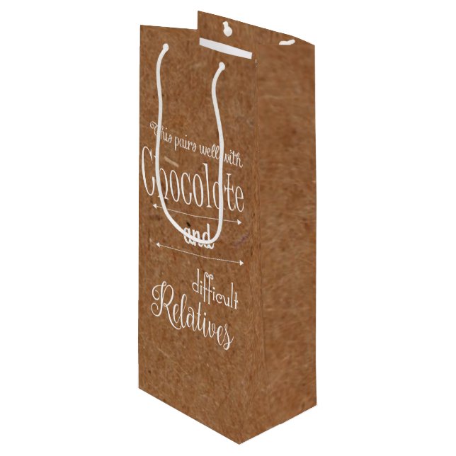 Rustic Chocolate And Wine Bottle Party Wine Gift Bag (Front Angled)