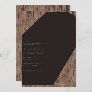 Rustic Chocolate Rose Wood Modern Elegant Wedding Invitation