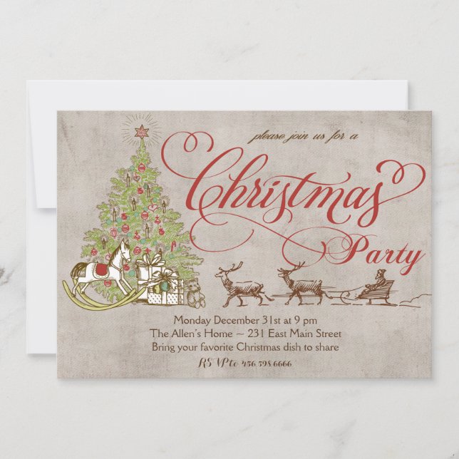 Rustic Chrismas Tree Sleigh Party Invitation (Front)