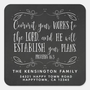 Rustic Christian Bible Verse Chalkboard Address Square Sticker