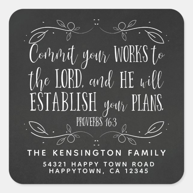 Rustic Christian Bible Verse Chalkboard Address Square Sticker (Front)