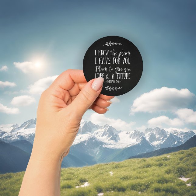 Rustic Christian Bible Verse Chalkboard Typography Classic Round Sticker (Rustic Christian Bible Verse Chalkboard Typography Classic Round Sticker)