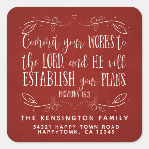 Rustic Christian Bible Verse Red Address Square Sticker