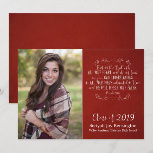 Rustic Christian Bible Verse Red Graduation Photo Invitation